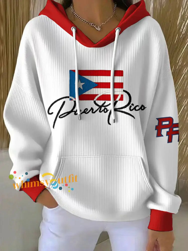 Women’s Puerto Rico Art Printed Hoodie White / S