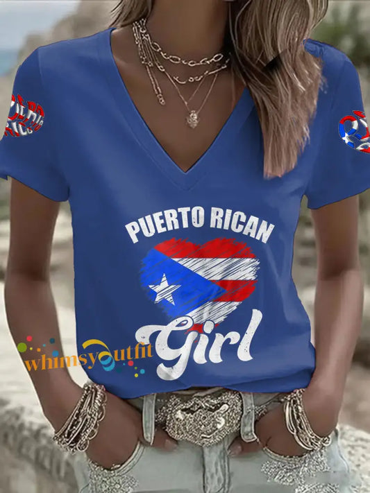 Women’s Puerto Rico Art Printed T-shirt Blue / S