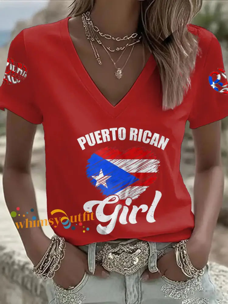 Women’s Puerto Rico Art Printed T-shirt Red / S