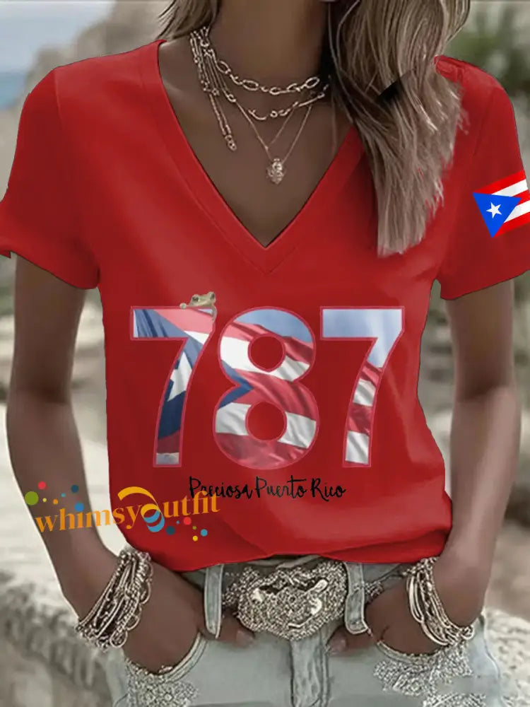 Women’s Puerto Rico Art Printed T-shirt Red / S