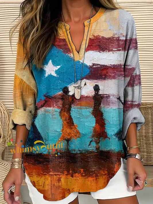 Women’s Puerto Rico Art Printed Tops As picture / S