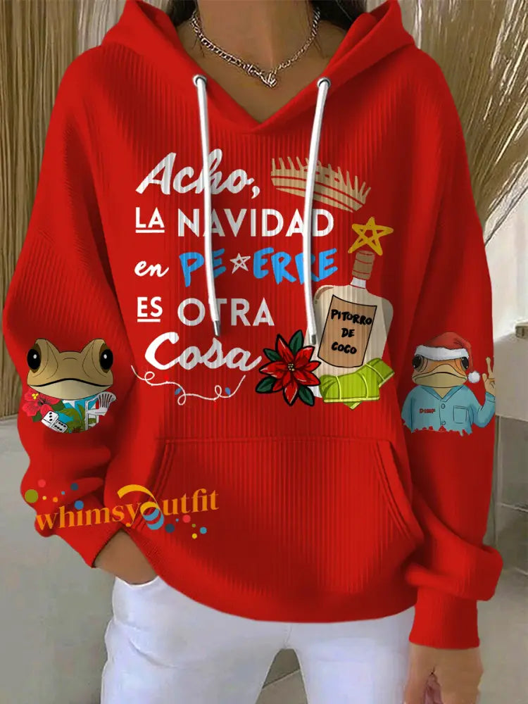 Women’s Puerto Rico Coquito Merry Christmas Print Casual Hoodies Red / S