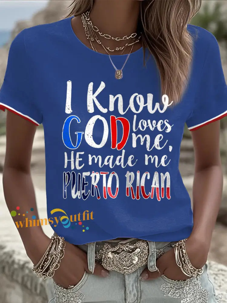 Women’s Puerto Rico Faith Art Printed T-shirt Blue / S