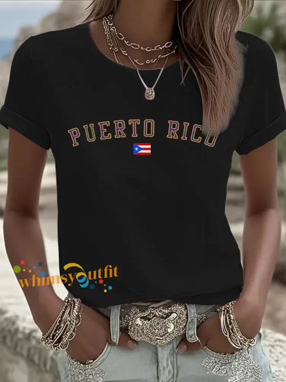 Women’s Puerto Rico Iron On Short Sleeve T-Shirt Black / S