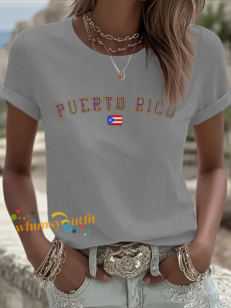 Women’s Puerto Rico Iron On Short Sleeve T-Shirt Light Gray / S