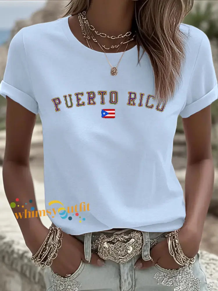 Women’s Puerto Rico Iron On Short Sleeve T-Shirt Sky Blue / S