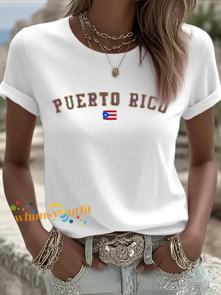 Women’s Puerto Rico Iron On Short Sleeve T-Shirt White / S