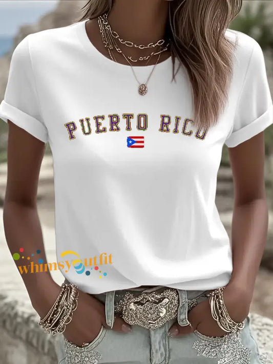 Women’s Puerto Rico Iron On Short Sleeve T-Shirt White / S