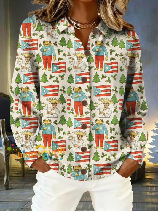 Women’s Puerto Rico Merry Christmas Printed cardigan sweater As picture / S