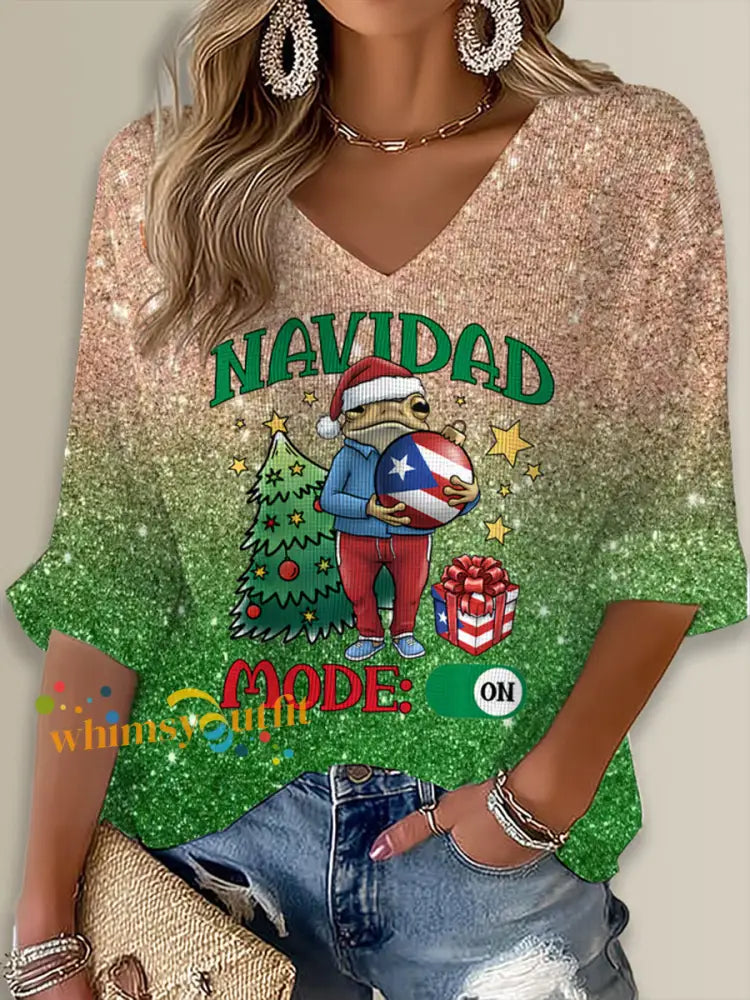 Women’s Puerto Rico Navidad Mode Christmas Printed short-sleeved T-shirt As picture / S