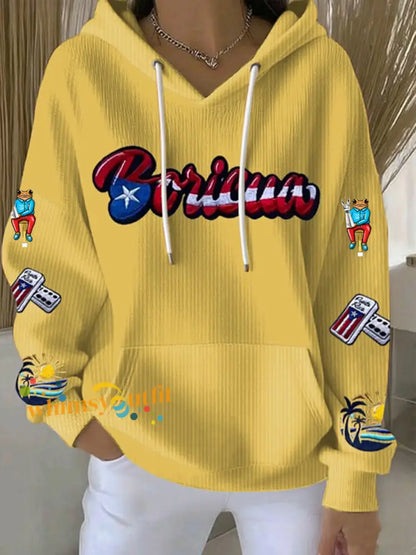 Women’s Puerto Rico Print Casual Sweatshirt Yellow / S