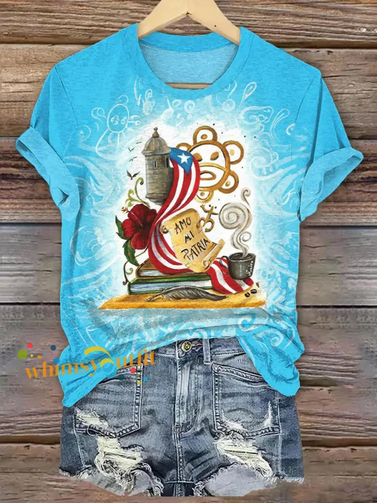 Women’s Puerto Rico Print short-sleeved T-shirt As picture / S