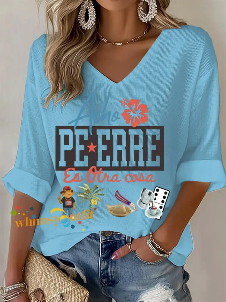 Women’s Puerto Rico Print Waffle T-shirt Blue / S