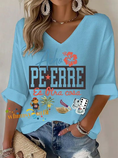 Women’s Puerto Rico Print Waffle T-shirt Blue / S