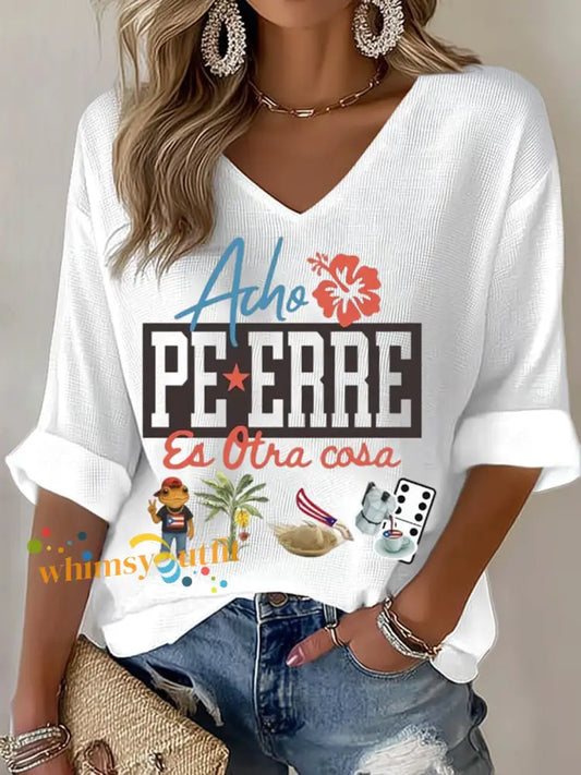 Women’s Puerto Rico Print Waffle T-shirt White / S