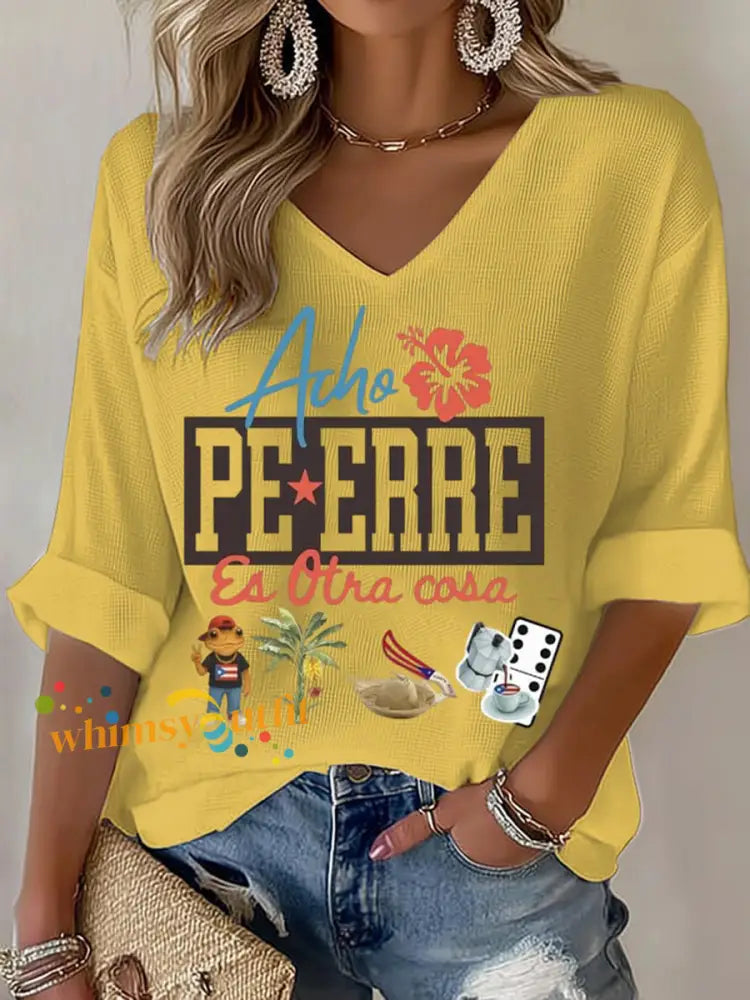 Women’s Puerto Rico Print Waffle T-shirt Yellow / S