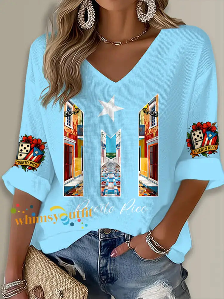 Women’s Puerto Rico Singer Boricua Printed Waffle T-shirt Sky Blue / S