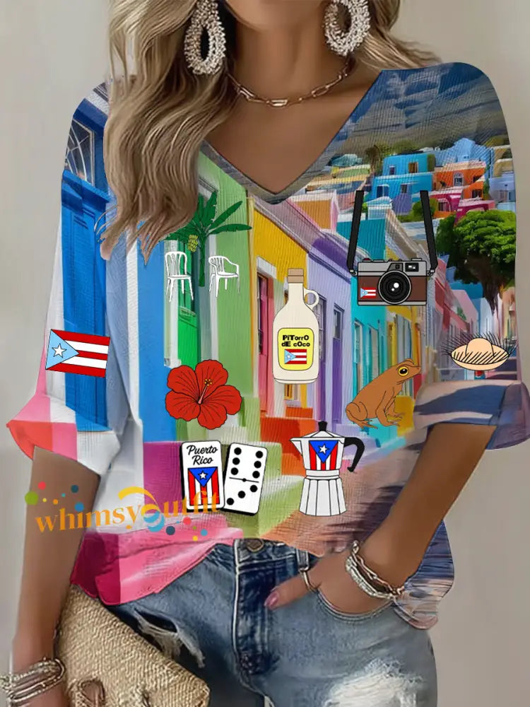 Women’s Puerto RIco Singer Pfknr Printed Waffle T-shirt As picture / S