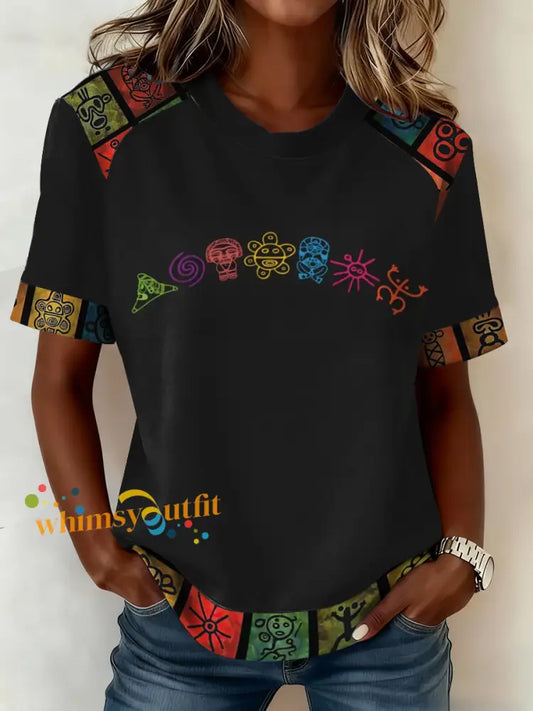 Women’s Puerto Rico Taino Art Printed T-shirt Black / S
