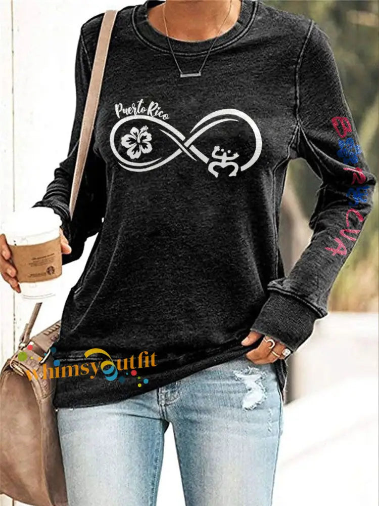 Women’s Puerto Rico Taino Art Proud Printed Sweatshirt Black / S