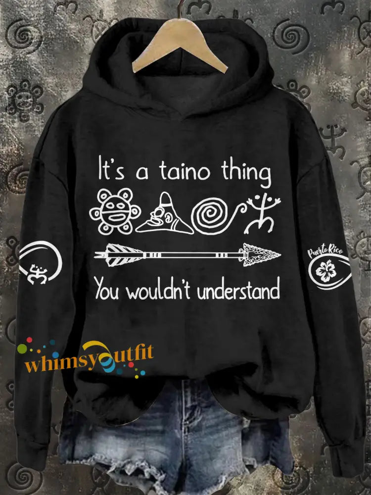 Women’s Puerto Rico Taino Art Proud Printed Sweatshirt Black / S