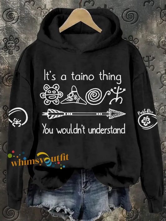 Women’s Puerto Rico Taino Art Proud Printed Sweatshirt Black / S