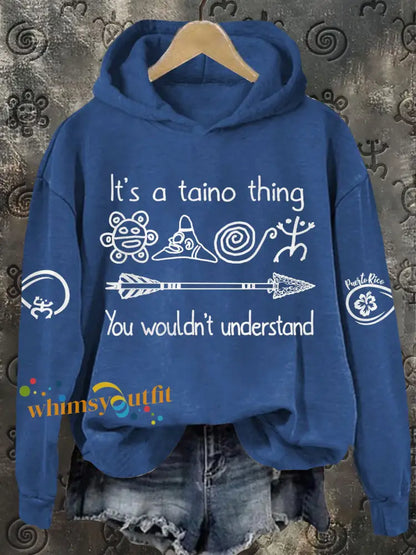 Women’s Puerto Rico Taino Art Proud Printed Sweatshirt Blue / S