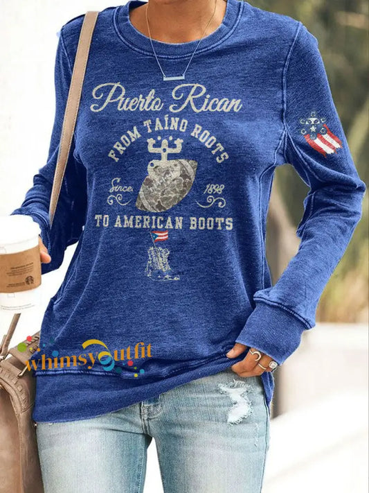 Women’s Puerto Rico Taino Art Proud Printed Sweatshirt Blue / S
