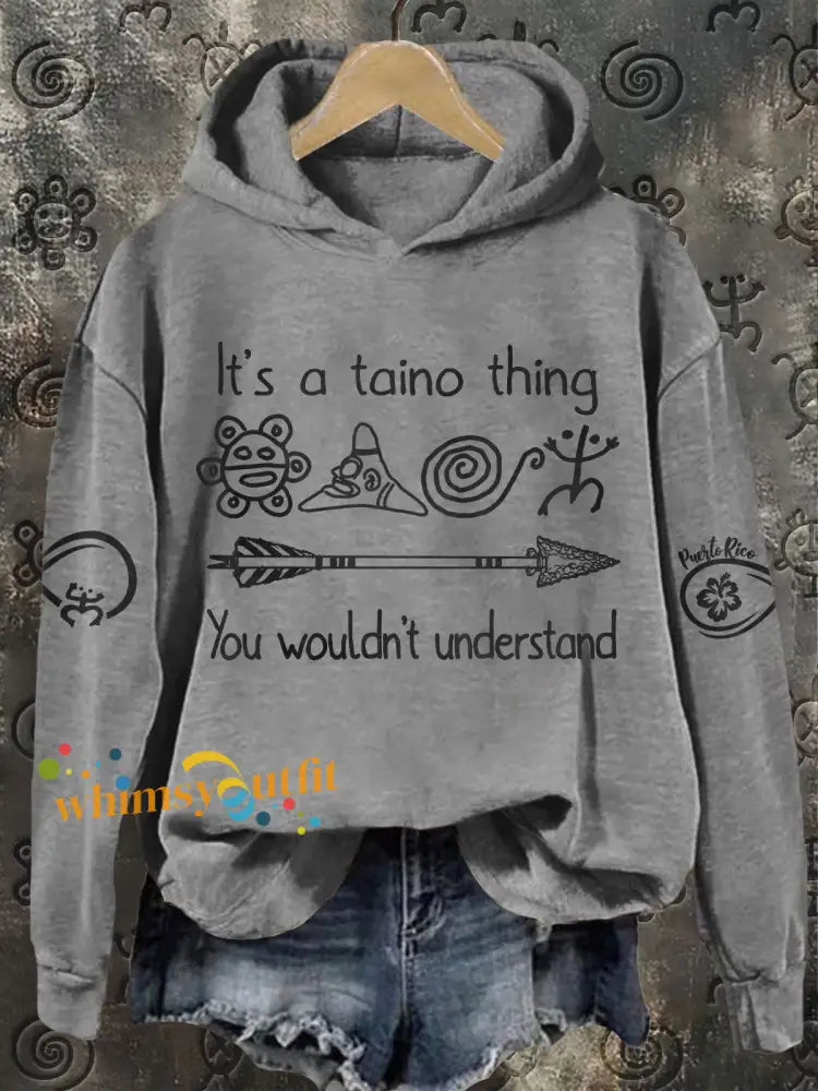 Women’s Puerto Rico Taino Art Proud Printed Sweatshirt Light Gray / S
