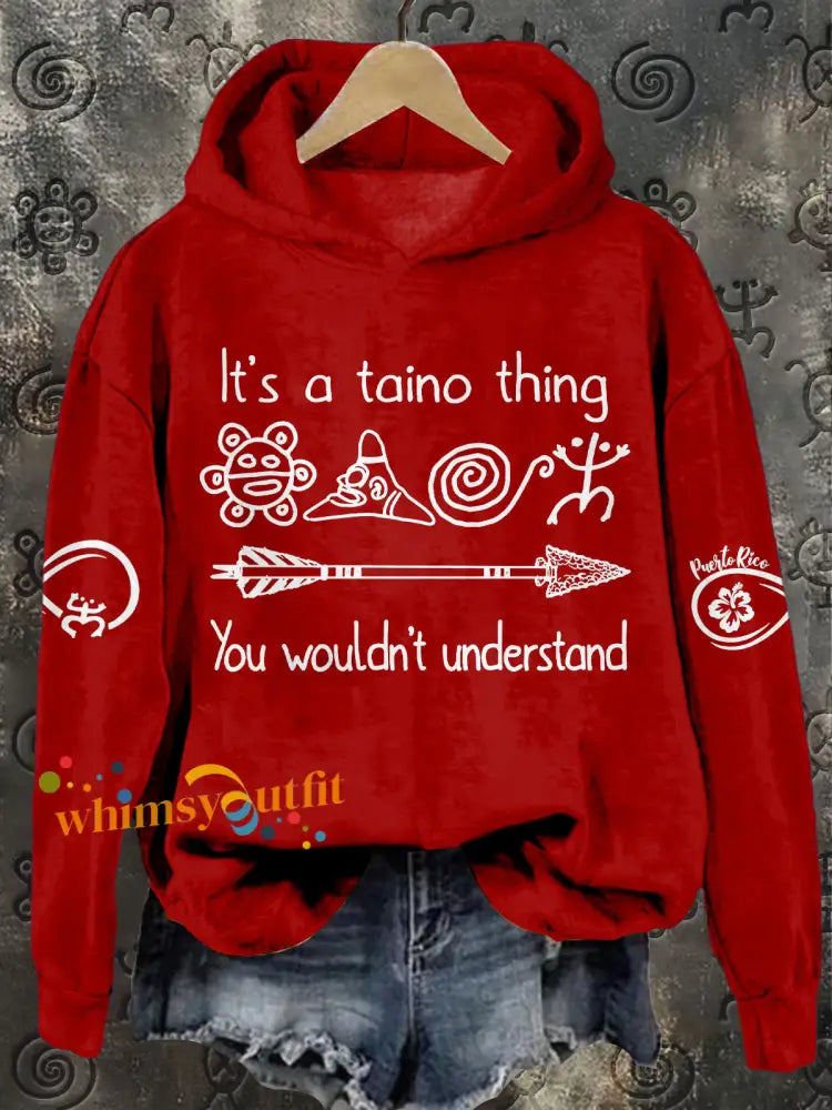 Women’s Puerto Rico Taino Art Proud Printed Sweatshirt Red / S