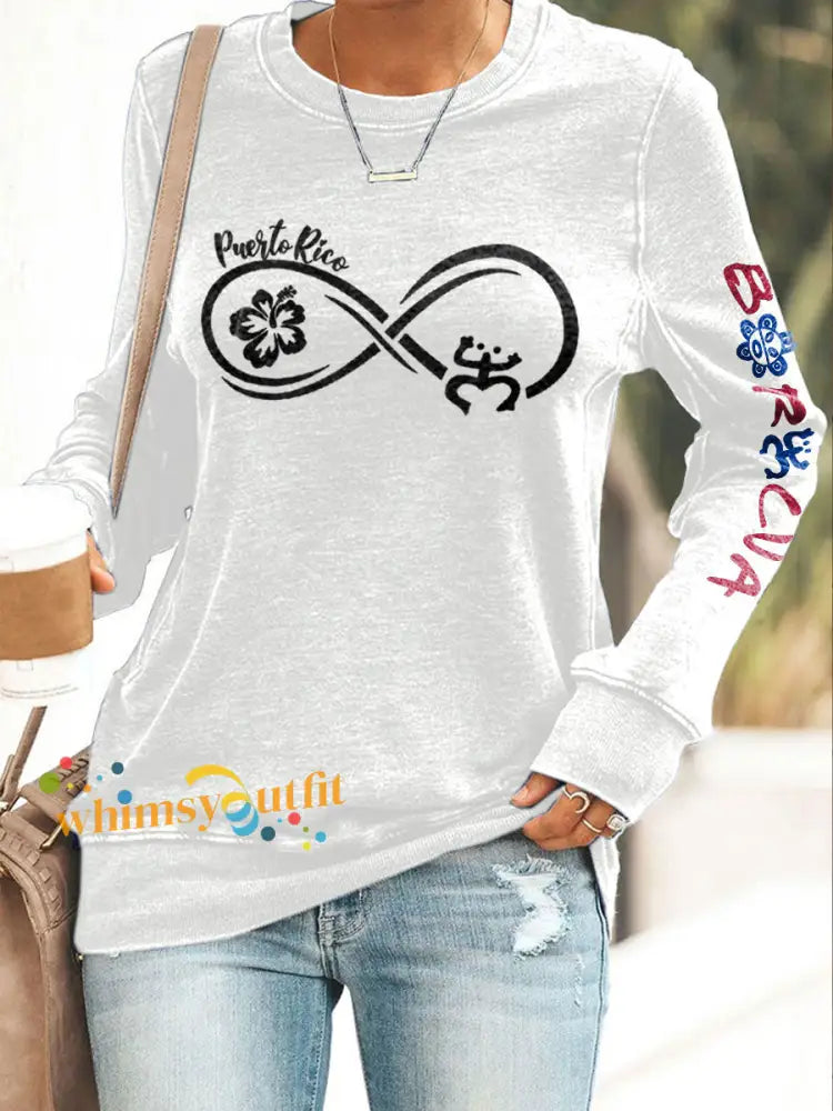 Women’s Puerto Rico Taino Art Proud Printed Sweatshirt White / S