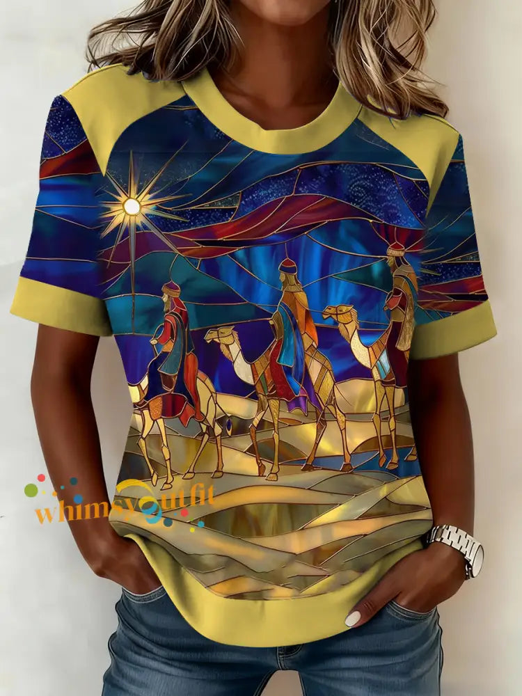 Women’s Puerto Rico Three Kings’ Day Art Printed T-shirt Yellow / S