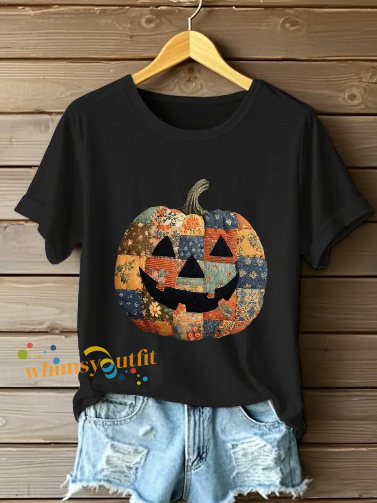 Women’s Pumpkin Art Print Casual Sweatshirt Black / S