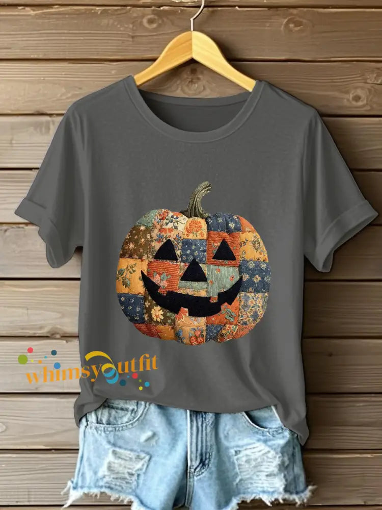 Women’s Pumpkin Art Print Casual Sweatshirt Dark Gray / S