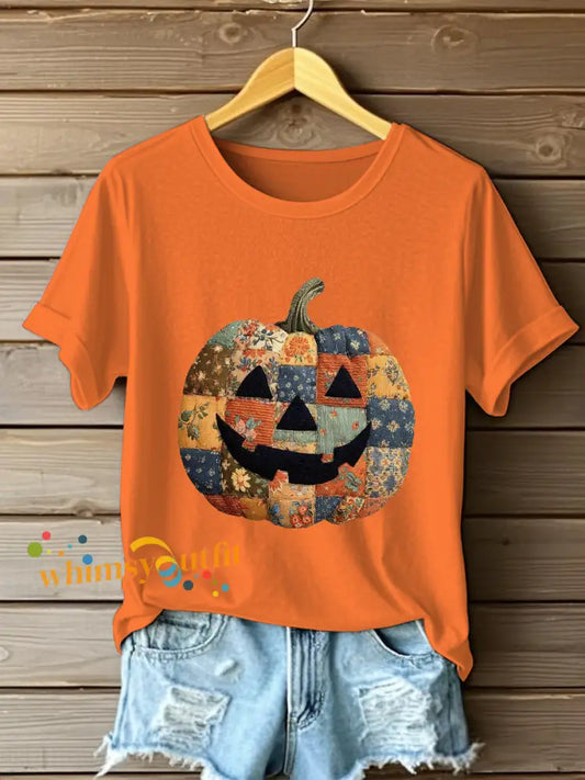 Women’s Pumpkin Art Print Casual Sweatshirt Orange / S