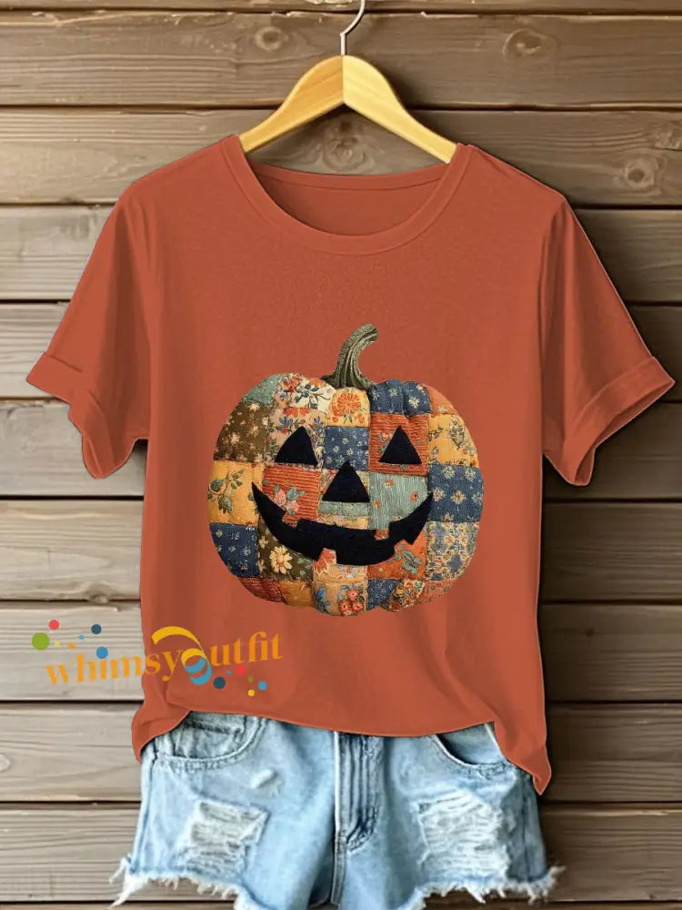 Women’s Pumpkin Art Print Casual Sweatshirt Pumpkin Orange / S