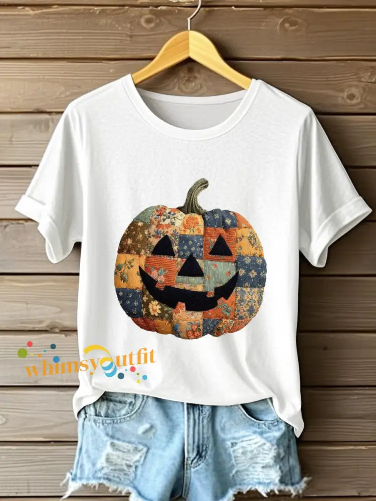 Women’s Pumpkin Art Print Casual Sweatshirt White / S