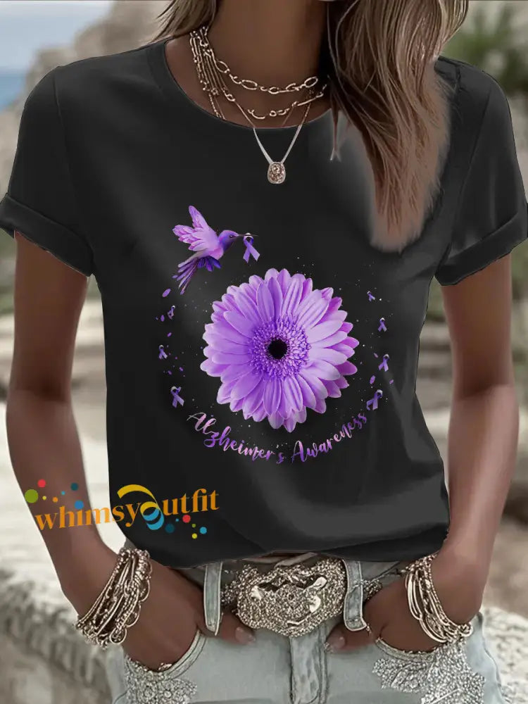 Women’s Purple Alzheimer’s Awareness T Shirt Black / S