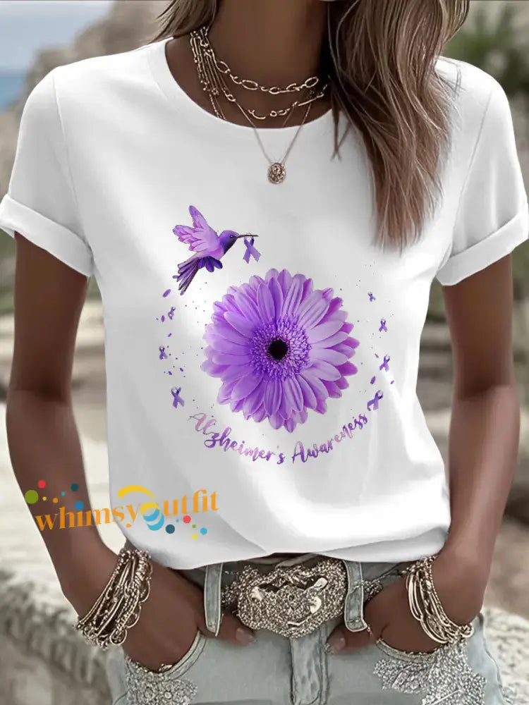 Women’s Purple Alzheimer’s Awareness T Shirt White / S