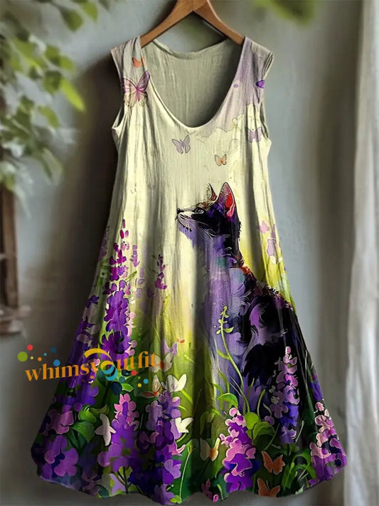 Women’s Purple Art Animal Print V neck Dress As picture / S
