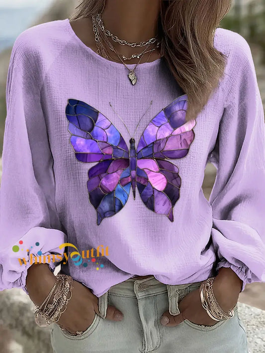 Women’s Purple Butterfly Art Print Shirt Purple / S