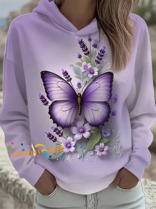Women’s Purple Butterfly Art Print Sweatshirt Purple / S