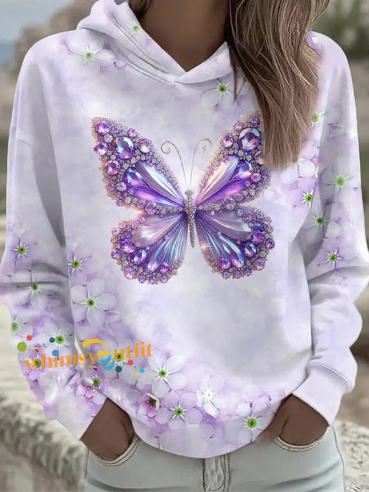 Women’s Purple Butterfly Art Print Sweatshirt Purple / S