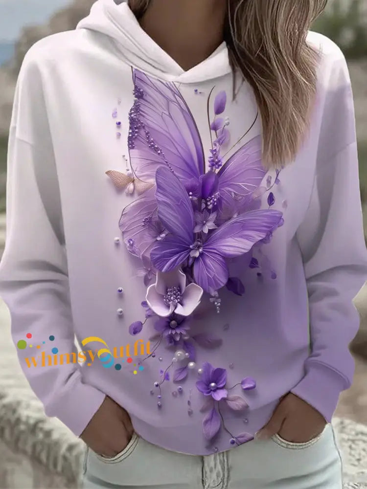 Women’s Purple Butterfly Art Print Sweatshirt Purple / S