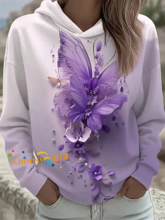 Women’s Purple Butterfly Art Print Sweatshirt Purple / S
