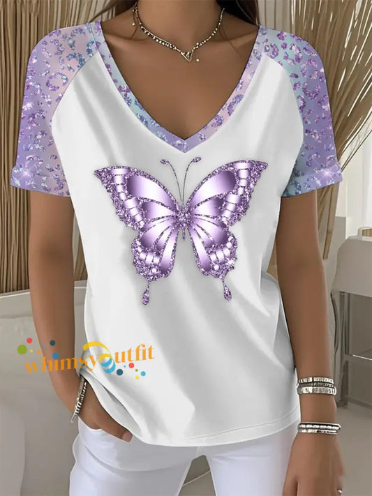 Women’s Purple Butterfly Art Print T shirt Light Purple / S