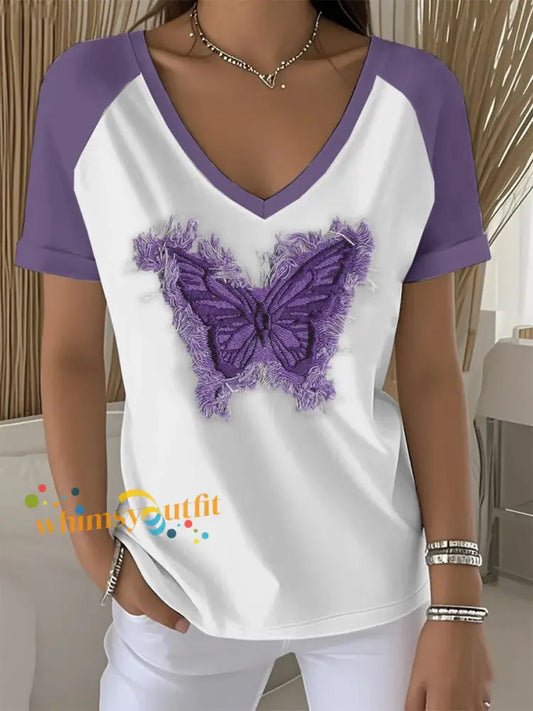 Women’s Purple Butterfly Art Print T shirt Purple / S