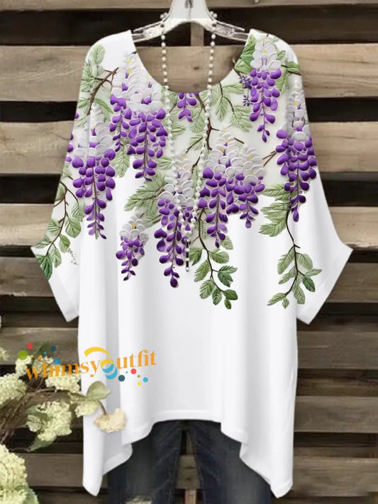 Women’s Purple Flora Art Print T Shirt As picture / S