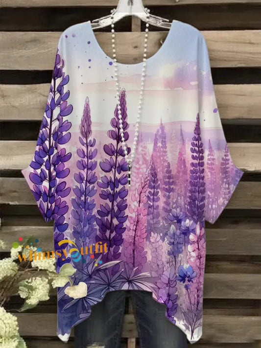 Women’s Purple Flora Art Print T Shirt As picture / S