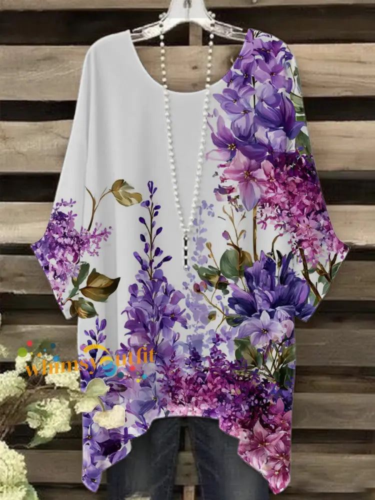Women’s Purple Flora Art Print T Shirt As picture / S